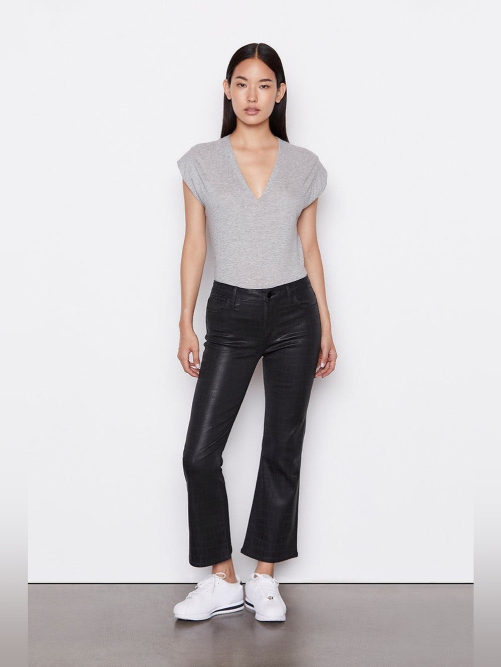 FRAME Le Crop Mini Bootcut Jeans Size 31 in Coated Black Noir Super Stretch